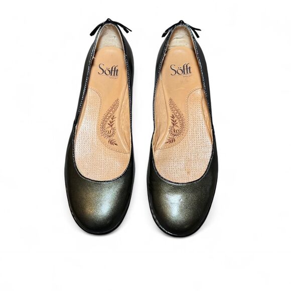 Sofft Metallic Leather Ballet Flats Womens 8.5 Olive Green Lace Up Comfort - Picture 1 of 8